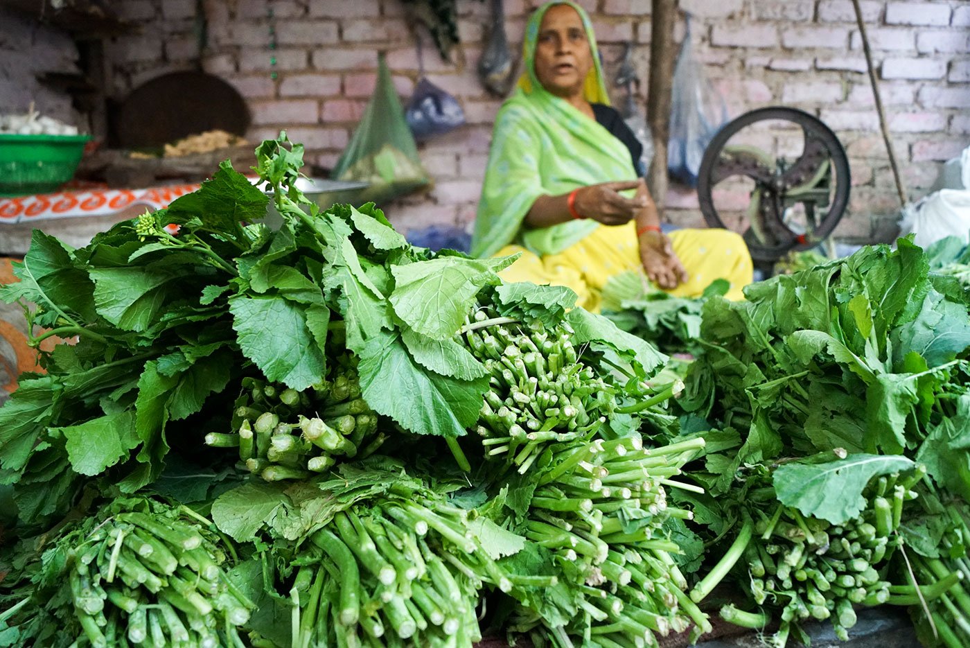 A women selling vegetables in the Delhi market