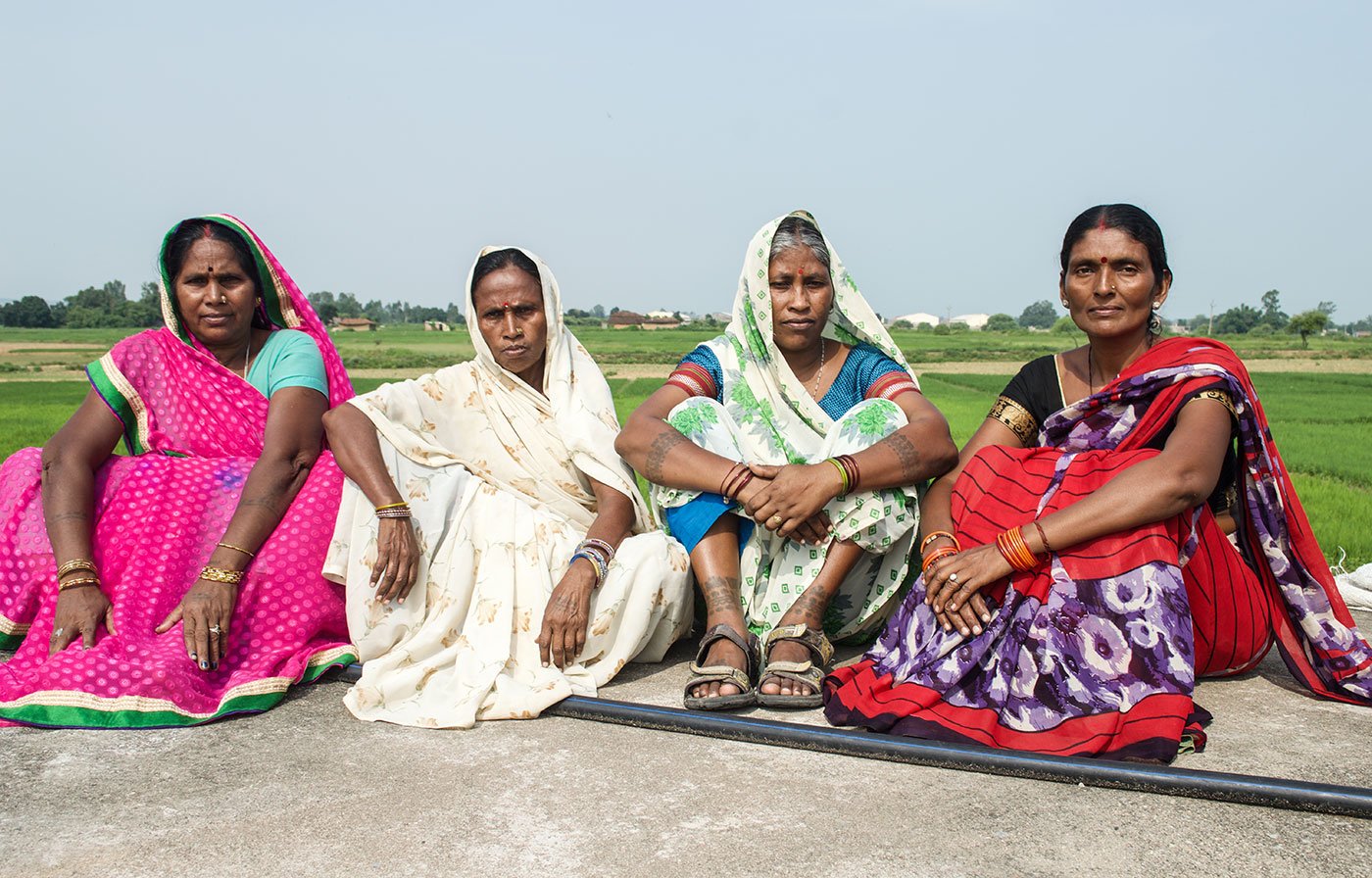 The women from All India Union for Forest Working People. Left to right: Lalti, Rajkumari, Sukalo, Shoba