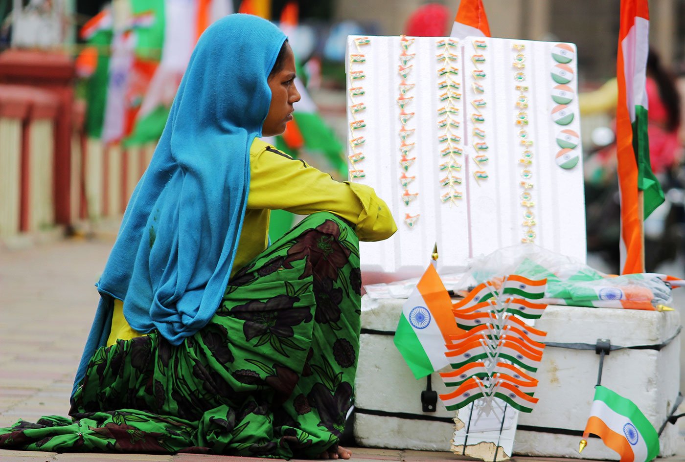Laxmi Bagariya selling Independence day flags and other related items