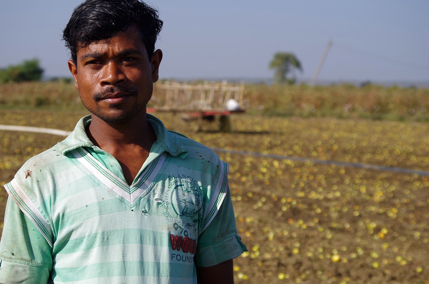 A vegetable farmer standing in front of his farm