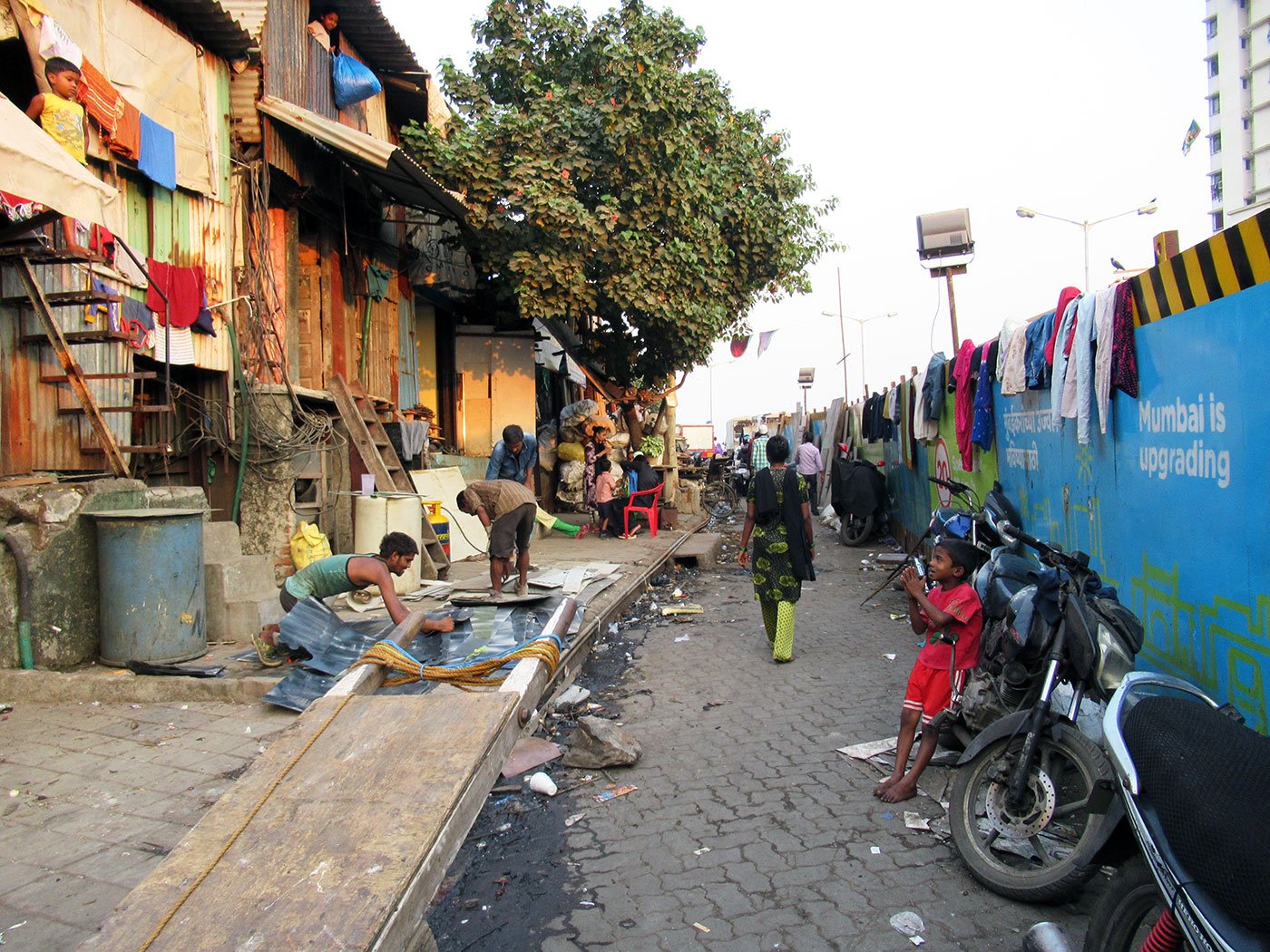 A road in Dharavi, a slum in Mumbai