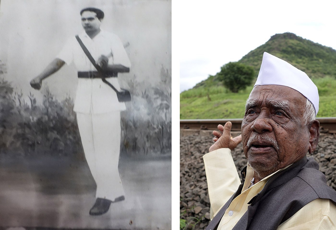 Ramchandra Sripati Lad, or 'Captain Bhau,' as he appeared in a 1942 photograph and (right) 74 years later