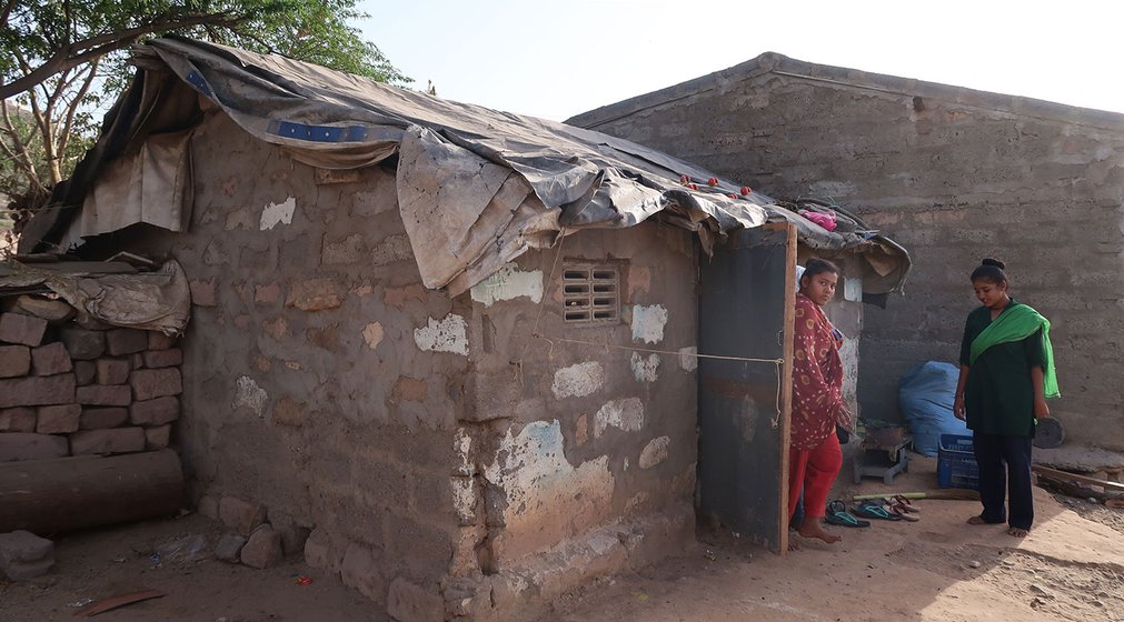 Puja Vaghela’s house in Ramnagari slums, Bhuj city, where we met the young women