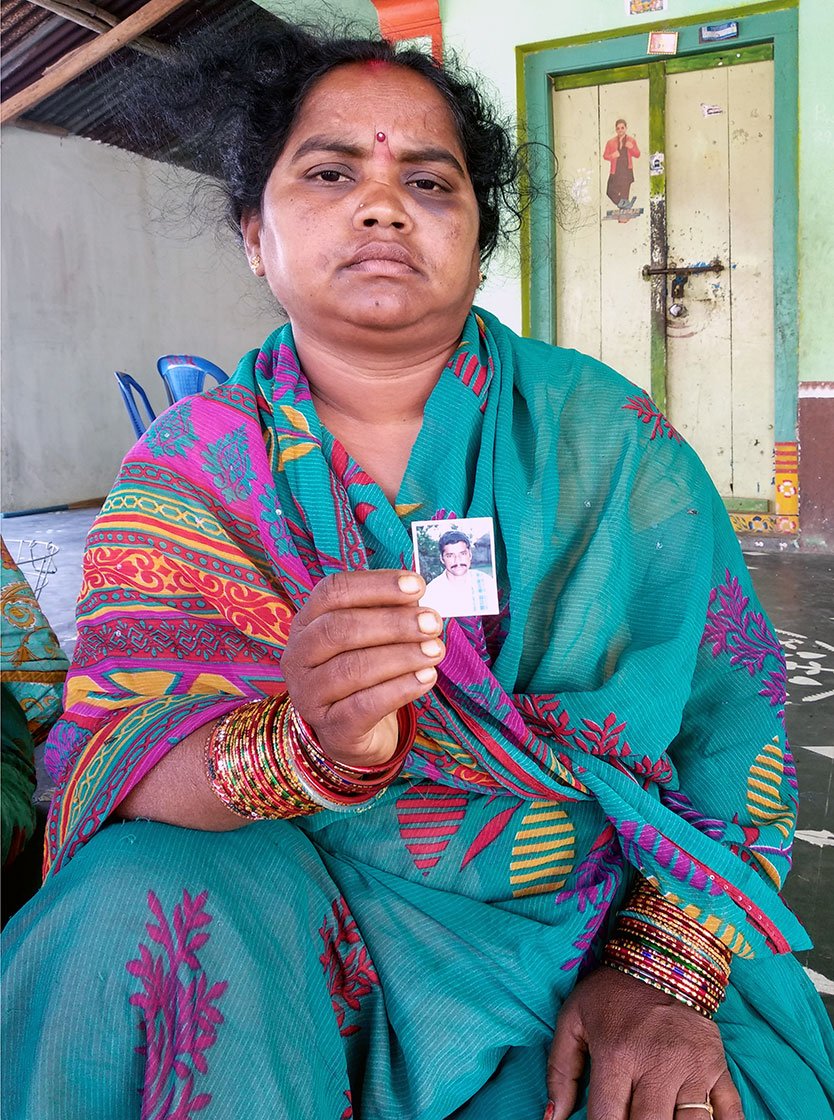 Pandi Seetha, 35, widow of Pandi Venkaiah, who committed suicide on 24th February, 2018. 