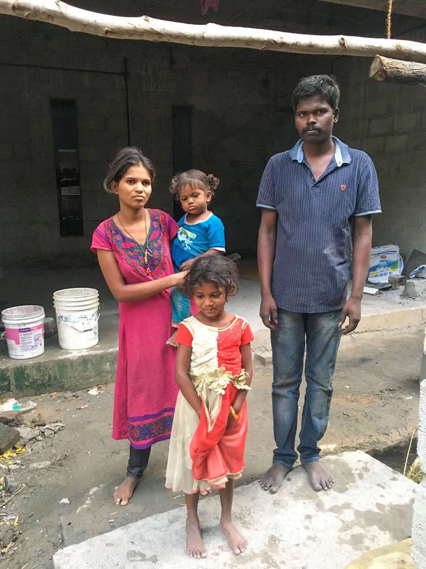 Amoda, Rajesh and their kids Rakshit and Rakshita have stayed in a small shed on the construction site during the lockdown

