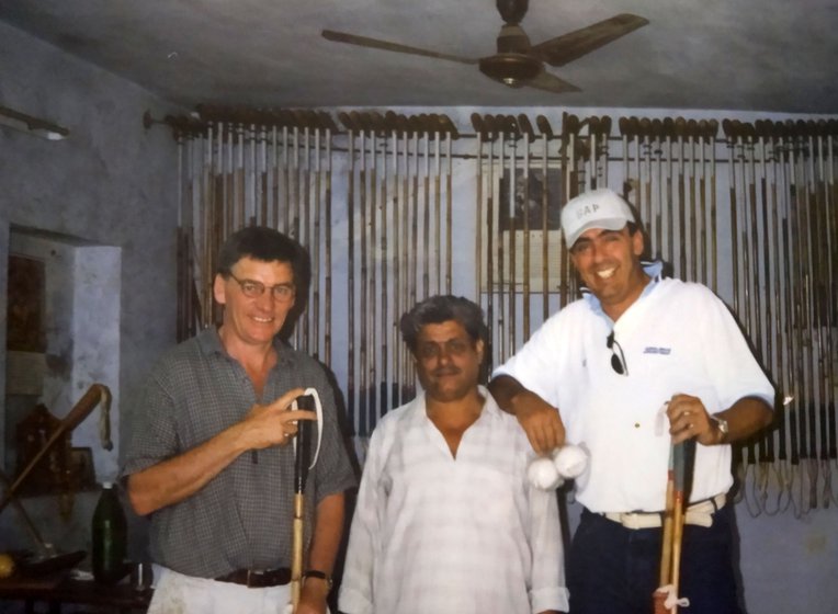 Ashok with international polo-players who would visit in the 1990s for fittings, repairs and purchase of sticks