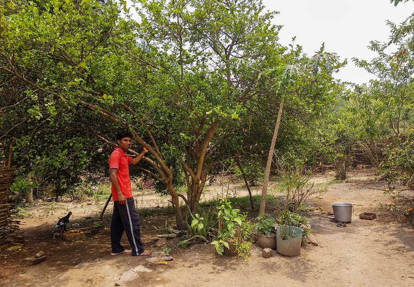 Mahendra Nauri in his backyard