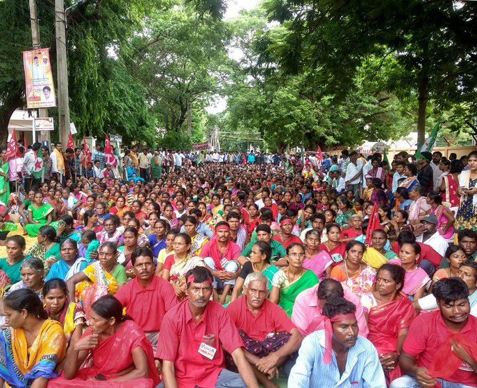Massive gathering as part of the dharna at the district collectorate