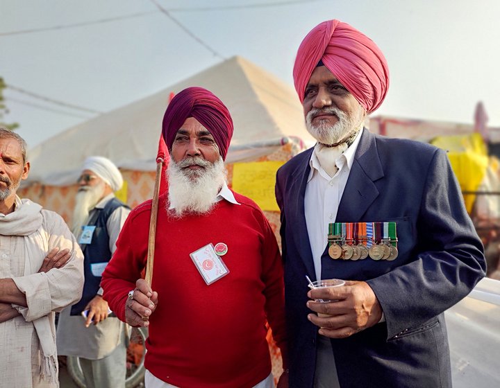 Left: Lt. Col. Jagdish S. Brar fought in the 1965 and 1971 wars. Right: Col. Bhagwant S. Tatla says that India won those wars because of farmers