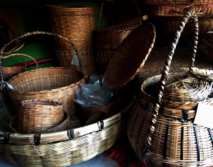 Different types of woven bamboo baskets 