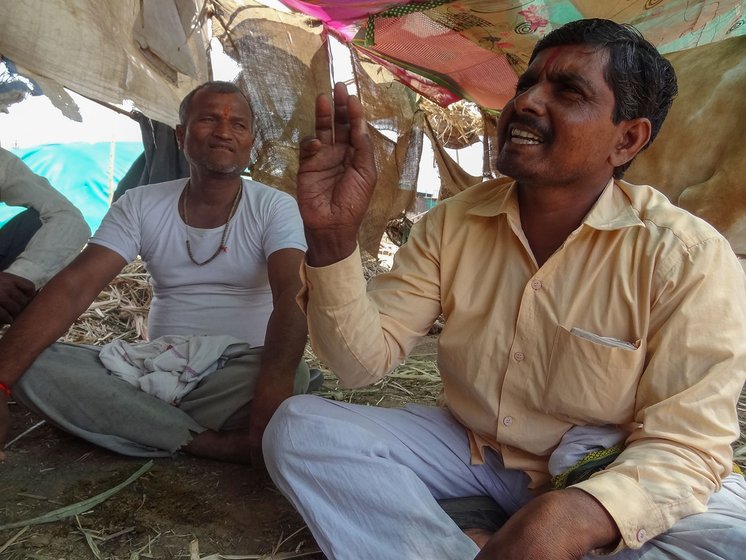 Prahlad Dhoke (right) and Walmik Bargaje (left) of the Vadgaon Dhok village in Georai tehsil of Beed district, at a cattle camp at their village