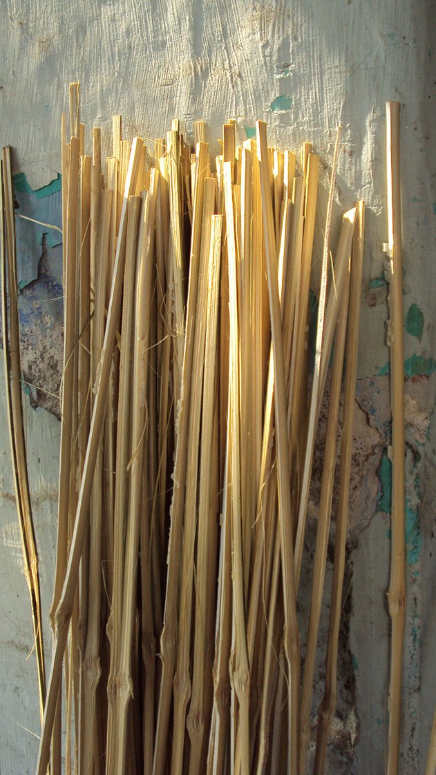Slit bamboo sticks ready to be made into a screen