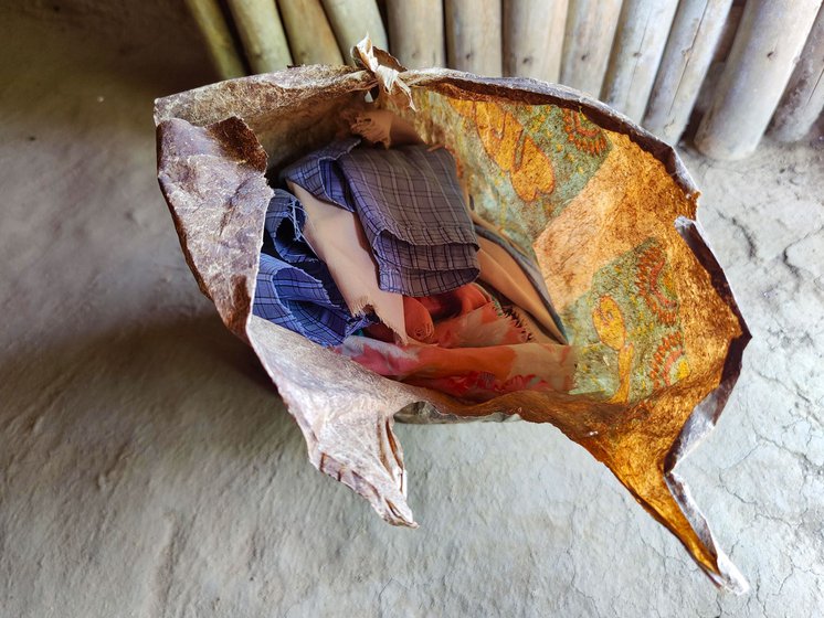 Left: A bag at the kurma ghar containing a woman’s cloth pads, to be used during her next stay there.