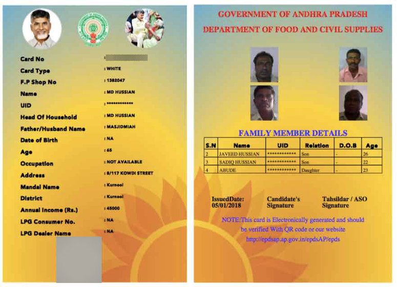The ration card with name of MD Hussain and photo of Mahammad, from his Aadhaar. The other three can't be identified