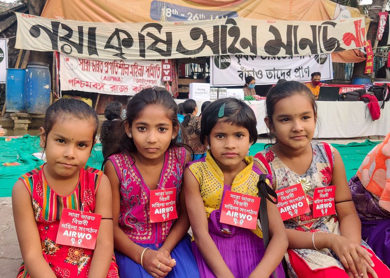 'The companies only understand profit', said Manju Singh (left), with Sufia Khatun (middle) and children from Bhangar block