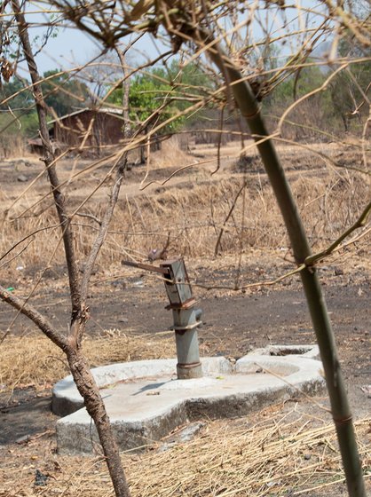 One of the hand pumps that barely trickles water