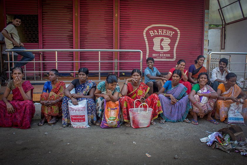 Women migrant labourers waiting for work