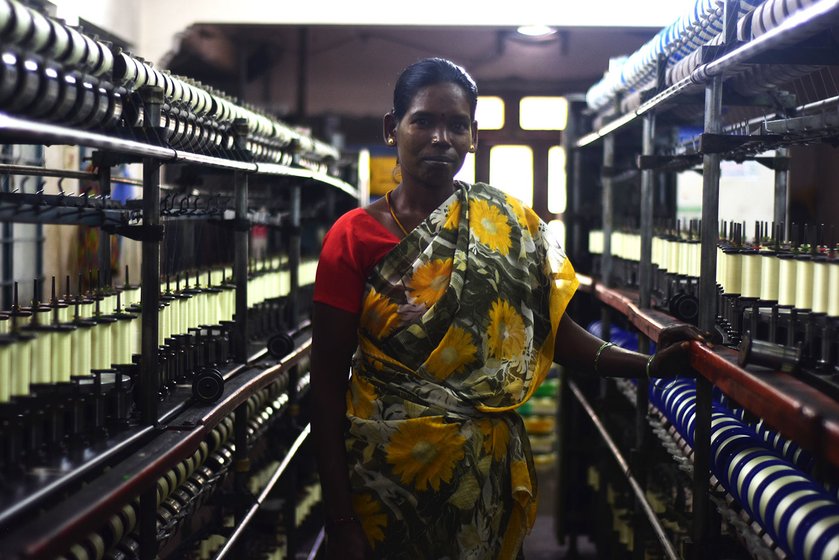 Shanthi Duraiswamy, a worker in a small yarn-making unit, where the machines produce around 90 decibels of noise 