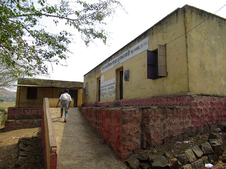 A young boy running up the ramp in the school at Hatkarwadi village in Beed district of Maharashtra
