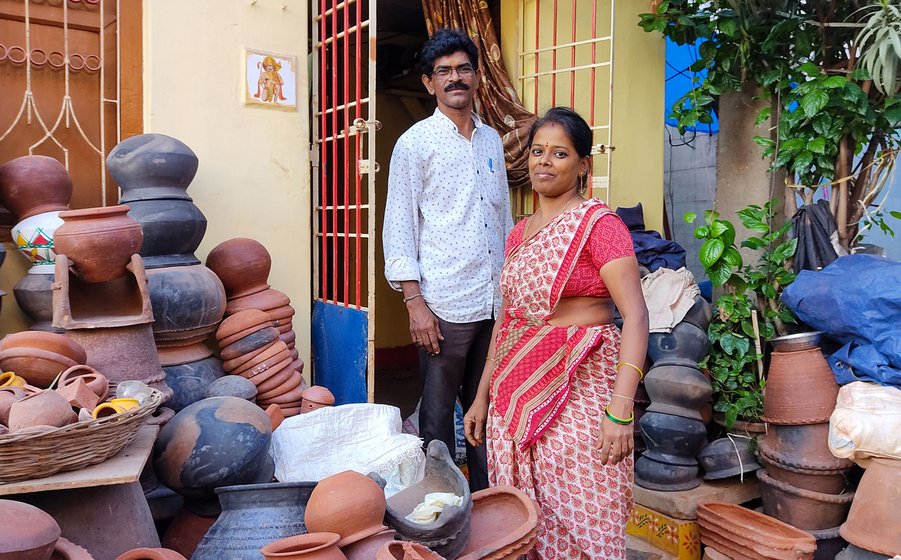 S. Srinivasa Rao’s house is filled with unpainted Ganesha idols. 'Pottery is our kula vruthi [caste occupation]...' says his wife S. Satyawati