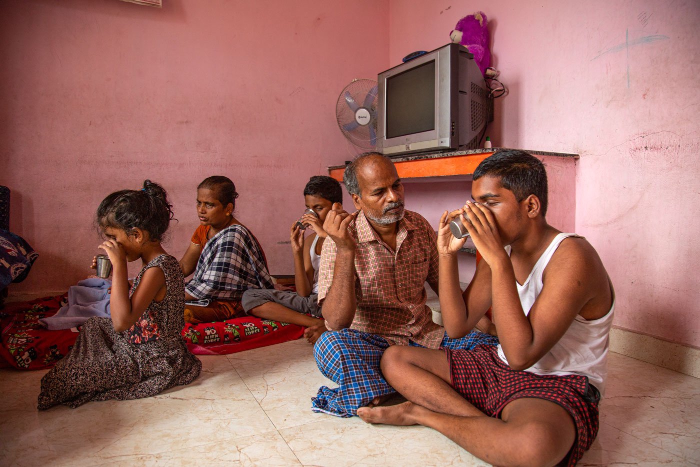 Saranya’s family in their home in Gummidipoondi, north of Chennai