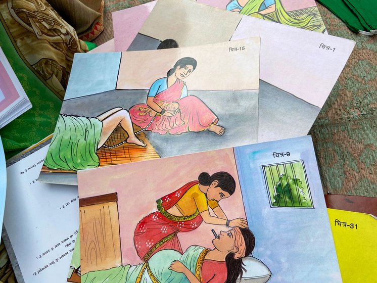 Many young women who are pregnant learn about childbirth from display cards such as these. But 19-year-old Manisha Kumari of Agatola village says she doesn’t have much information about contraception, and is relying mostly on fate to defer another pregnancy
