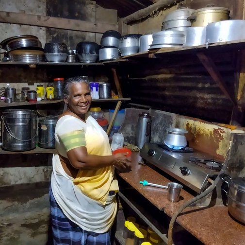 Right: Student reporter Aysha Joyce profiles N. Saramma, a waste collector who runs an open kitchen in Trivandrum. Saramma's story touched thousands of readers across India, many offering to support her work via donations