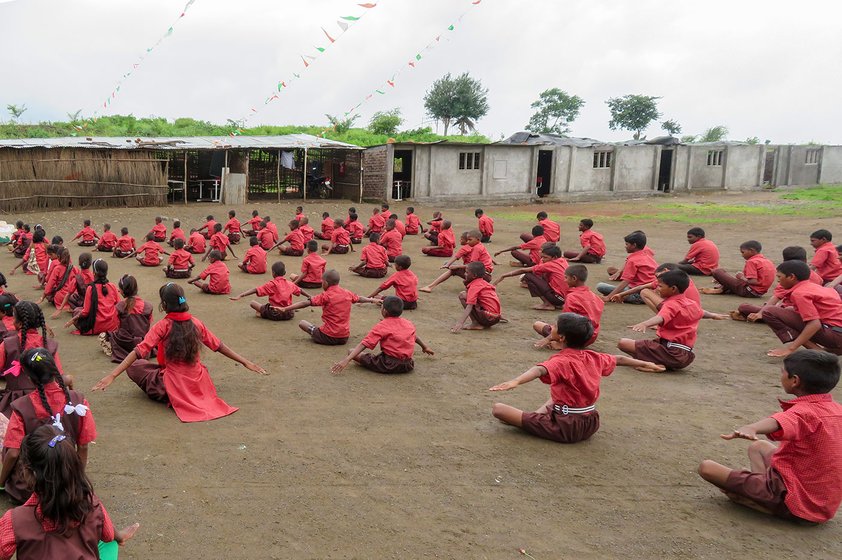 Students exercising on school grounds