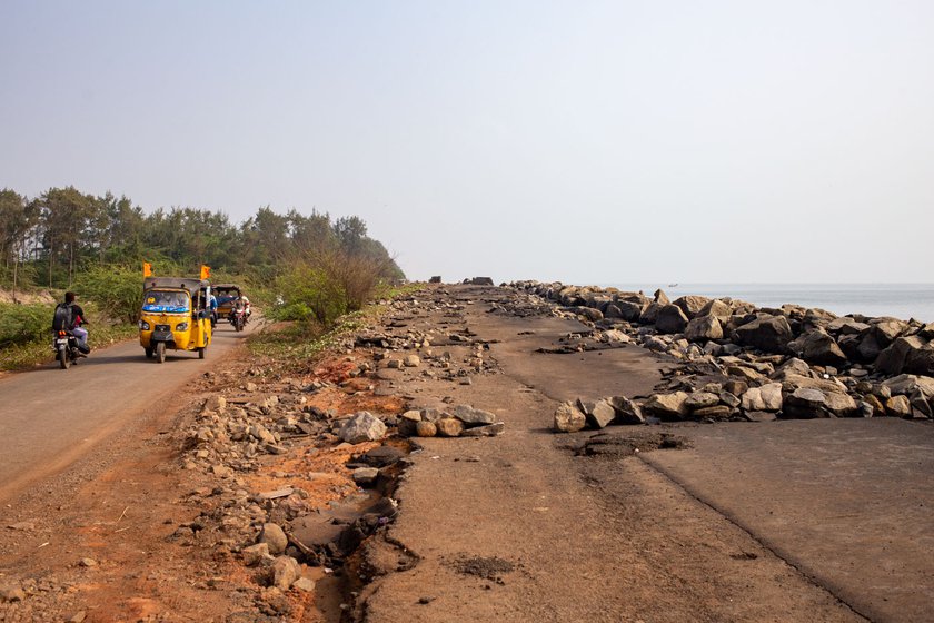 The Uppada-Kakinada road became unsafe after it was damaged by Cyclone Jawad in December 2021. A smaller road next to it is being used now