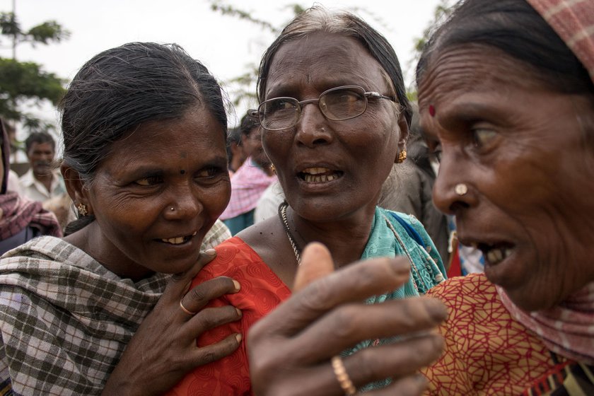 Left: Hanumakka (centre) sharing a light moment with her friends during the protest march.