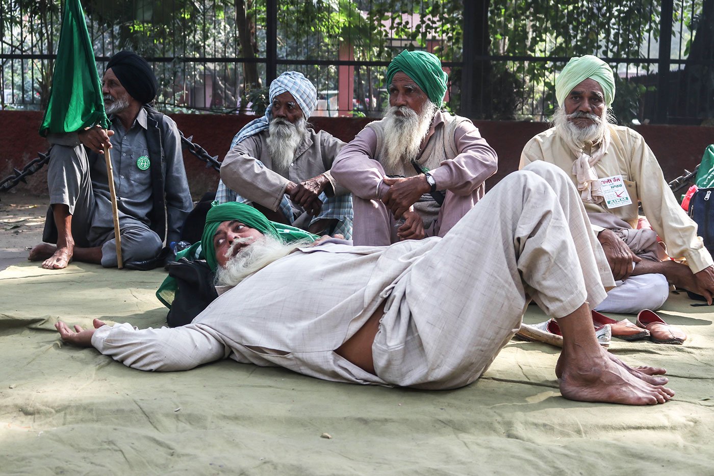 Farmers from rural Punjab resting at the Parliament Street