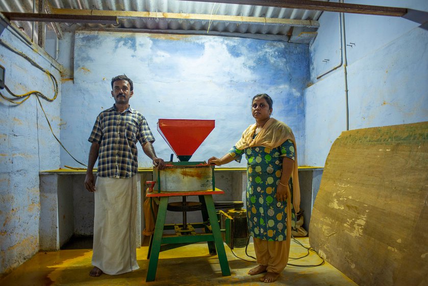 Thiru Murthy and T. Gomathy with their electric grinding mill