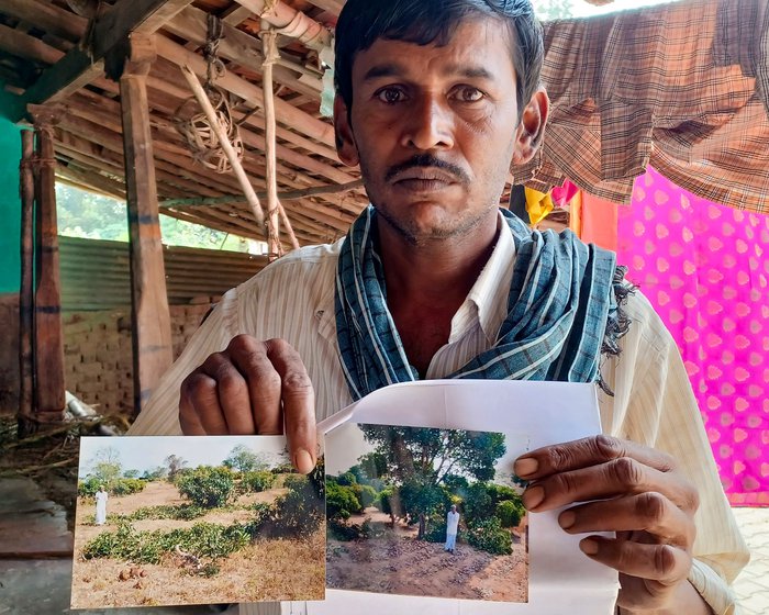 Ananda with more photographs showing crops ruined by elephant raids