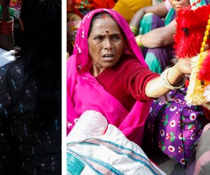 Left: Making quick sketches of farmers and their children as they sit and rest at Parliament Street.
Right: Vendors weave through the crowd selling everything from balloons to bags. 
