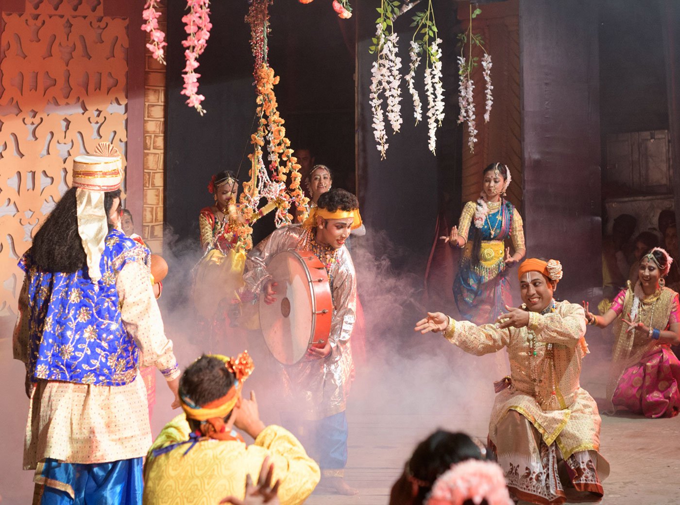 The Raas Mahotsav celebrates the life of Lord Krishna through dance, drama and musical performances. More than 100 characters may be depicted on stage during a single day of the festival