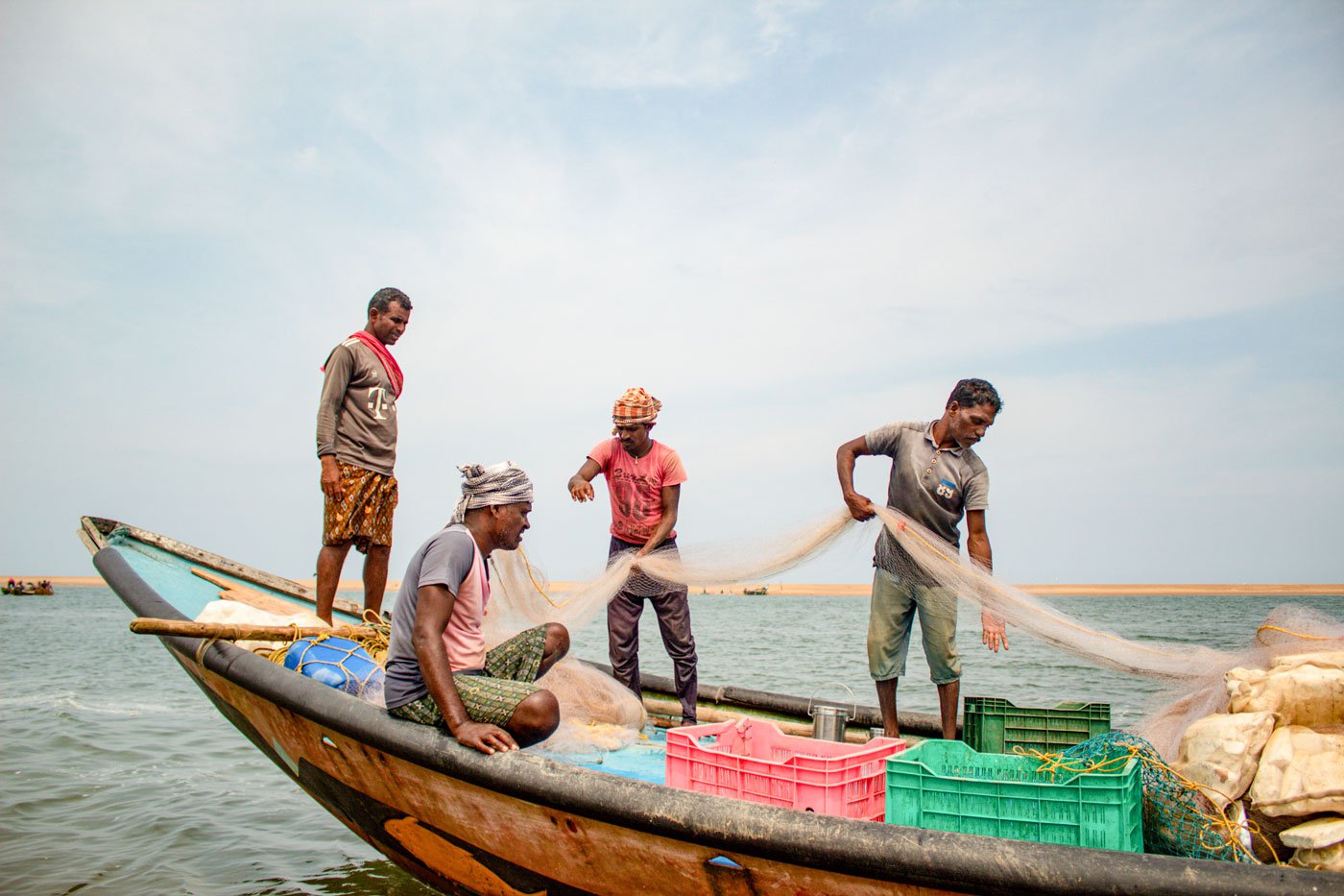 Fishermen getting ready to use the nets to fish in Ganjam district, Odisha.