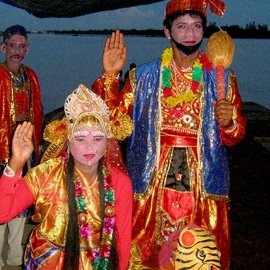 Villagers dressed as Ma Bonbibi and Dakshinrai