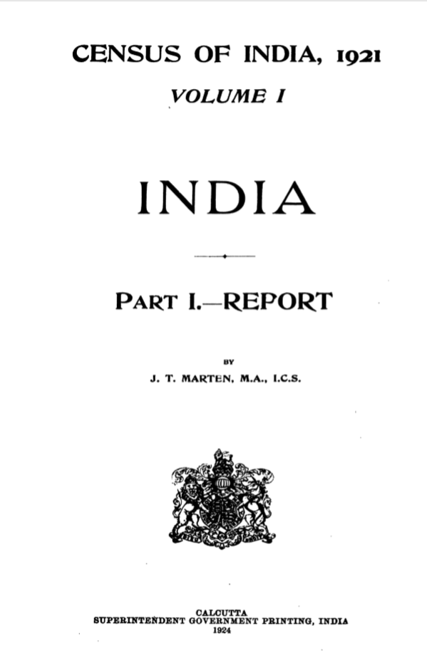 Census of India, 1921; Volume I; Part I - Report