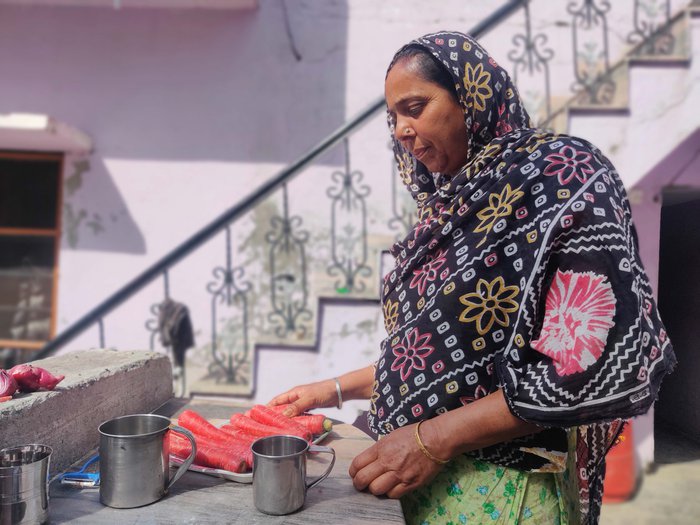 Baljeet Kaur says, the whole village is supporting one another, while cooking