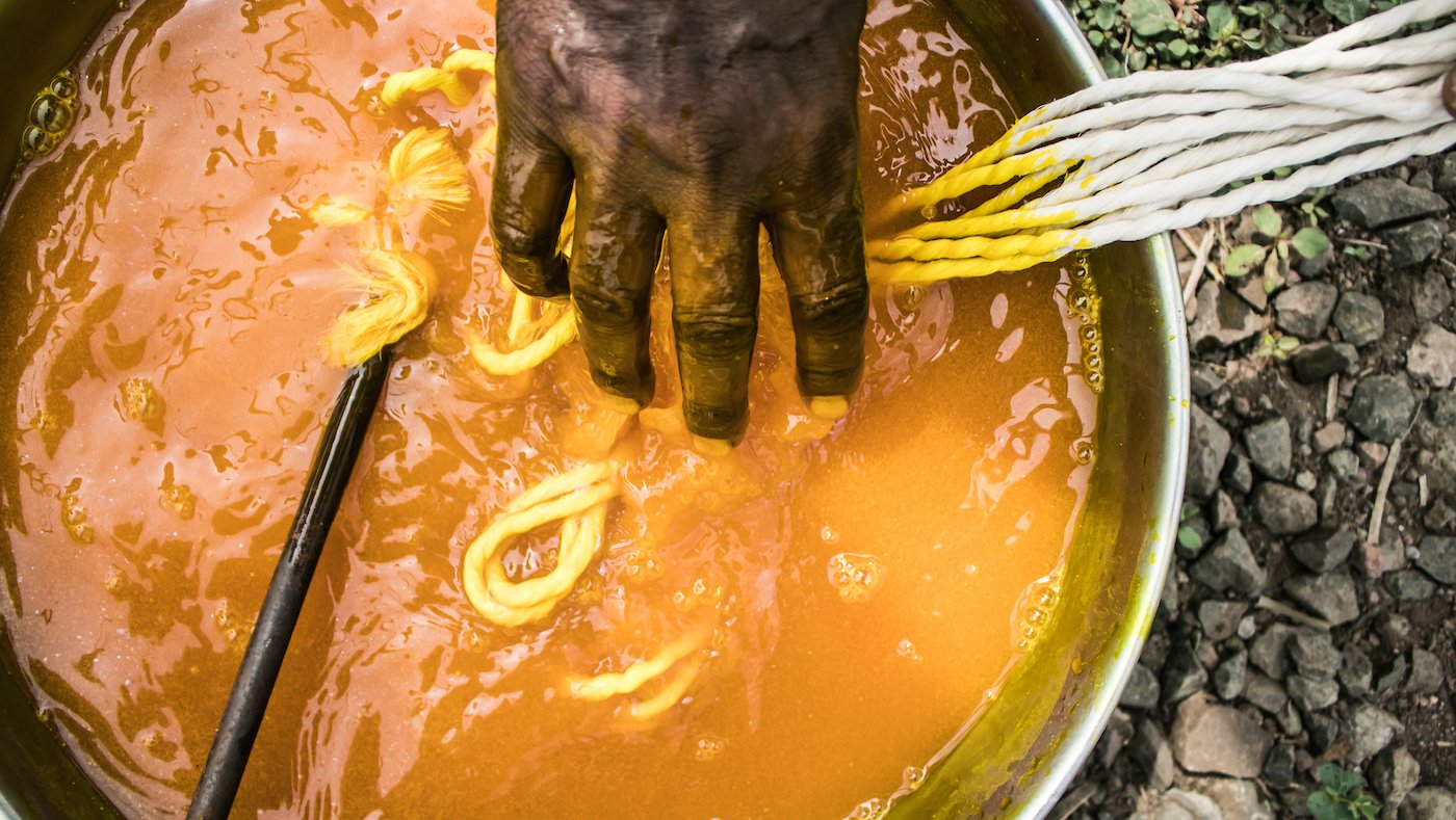 Rope being dyed yellow