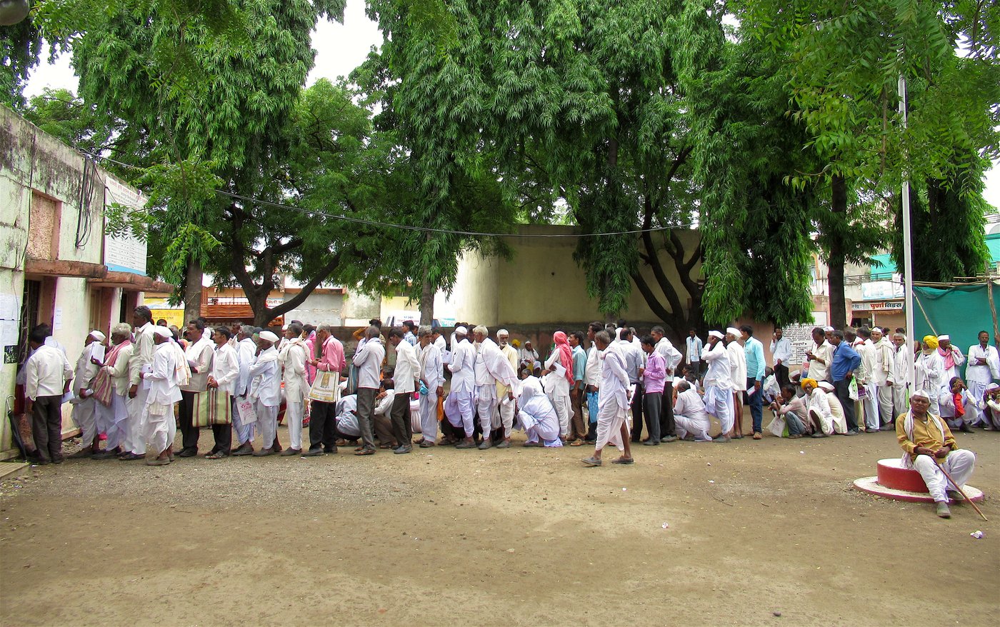 Farmers lined outside the APMC office
