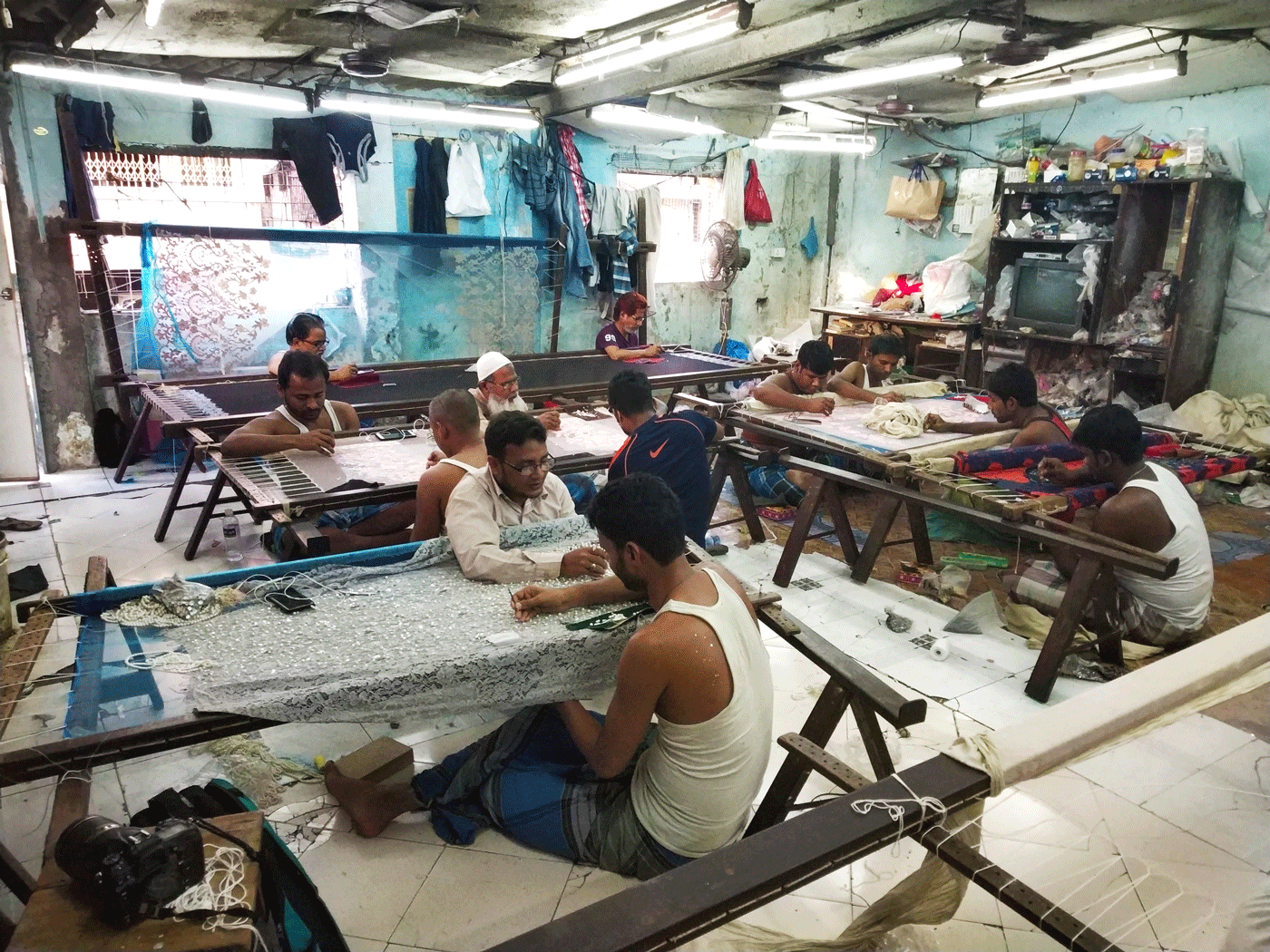 Weavers working factory 
