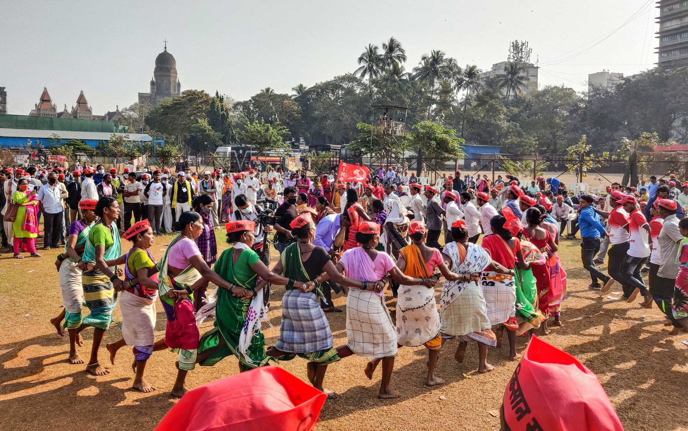 At Mumbai's Azad Maidan, at a farmers' protest in late January, dhumsi and tarpa players from Adivasi communities in Maharashtra's Dahanu taluka opposed the new farm laws through song and dance
