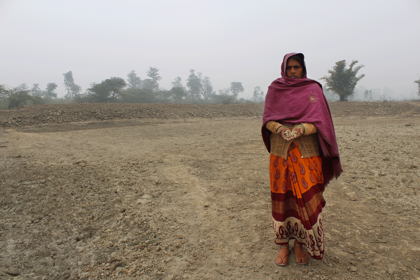 Mula standing in an abandoned land at her village