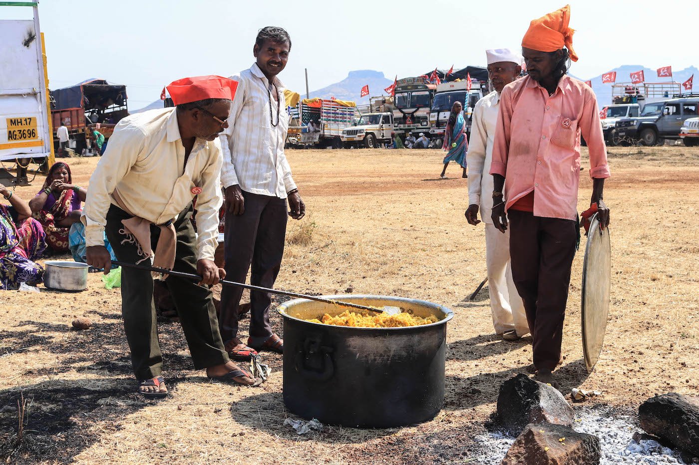 Farmers cooking meal during March