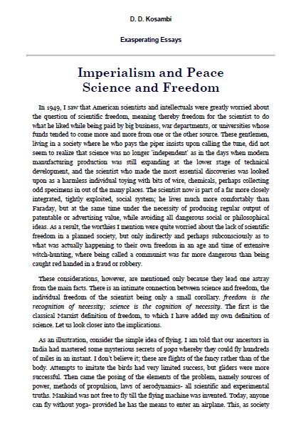 Imperialism and Peace, Science and Freedom