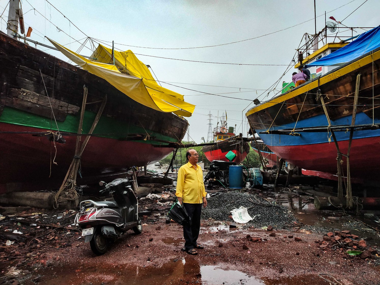 Bhagwan Bhanji in a yard where trawlers are repaired, at the southern end of Versova Koliwada 
