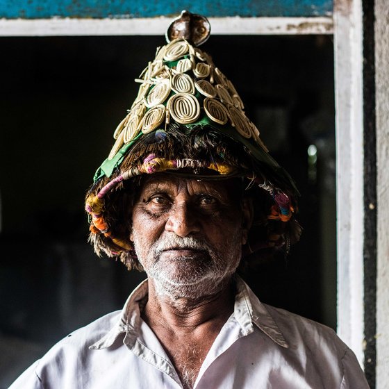 Gopal Vasudeo wears ceremonial headgear