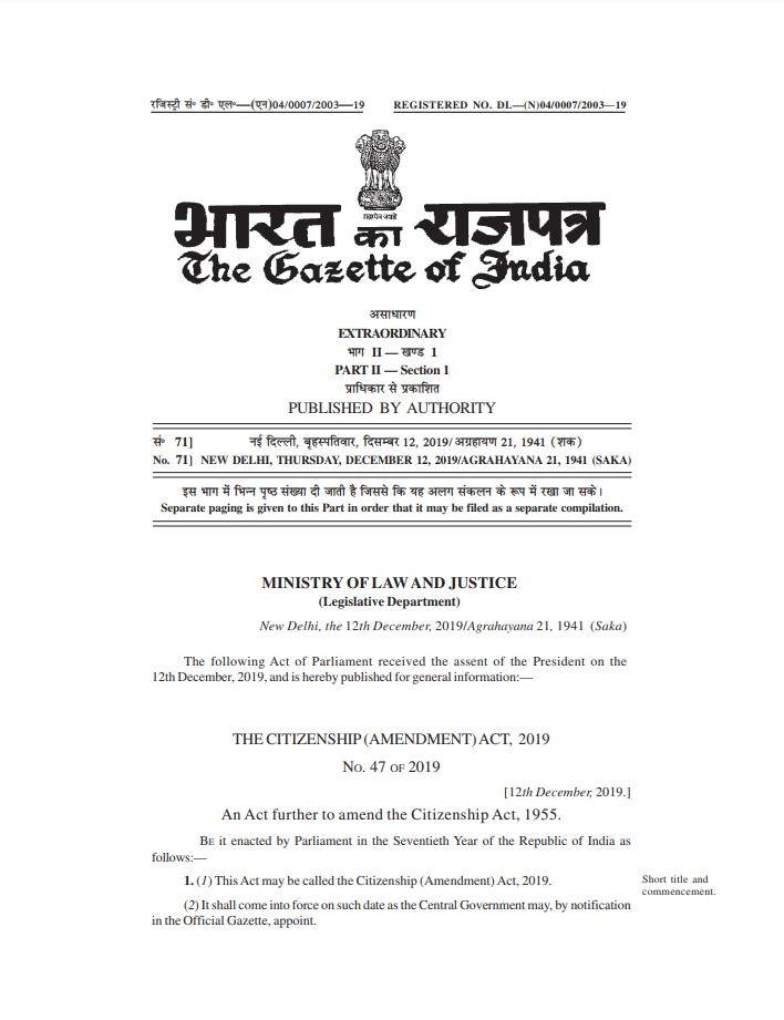 The Citizenship (Amendment) Act, 2019
