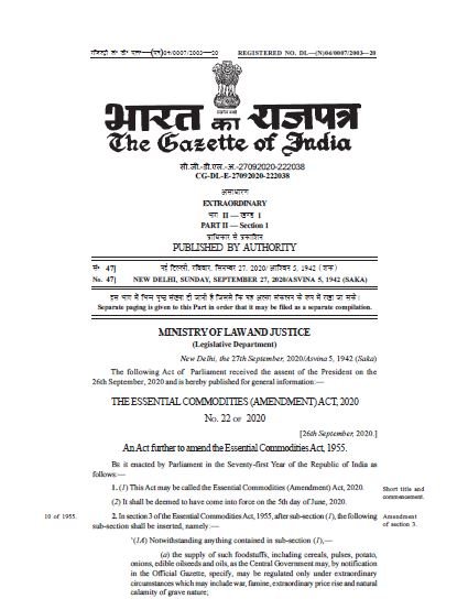 The Essential Commodities (Amendment) Act, 2020